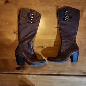 BOC Tall Leather Riding Boots with Heel + Zipper - Brown - Women's 6